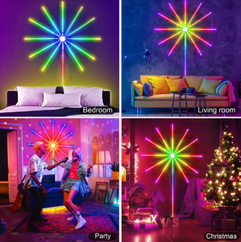 Music-Sync Firework LED Lights - Color-Changing Strip with Remote for Room & Party Decor