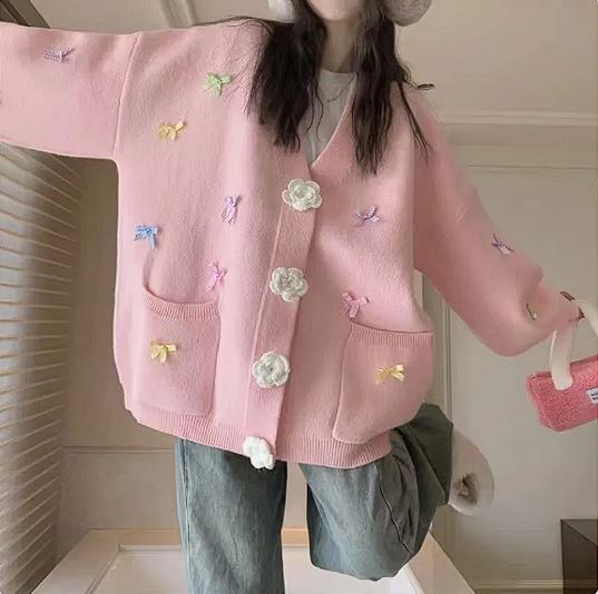 Ladies' Bow-Knit Sweater Cardigan