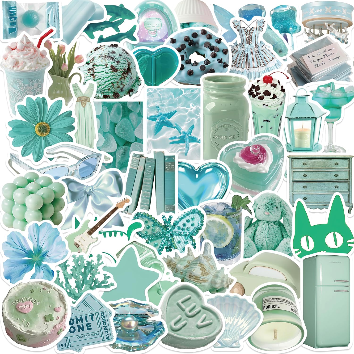 50Pcs Green Anime Stickers Pack Waterproof Vinyl Aesthetic Stickers for Hydro Flask Water Bottles Scrapbook Laptop Phone Computer Skateboard