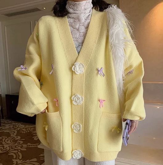 Ladies' Bow-Knit Sweater Cardigan