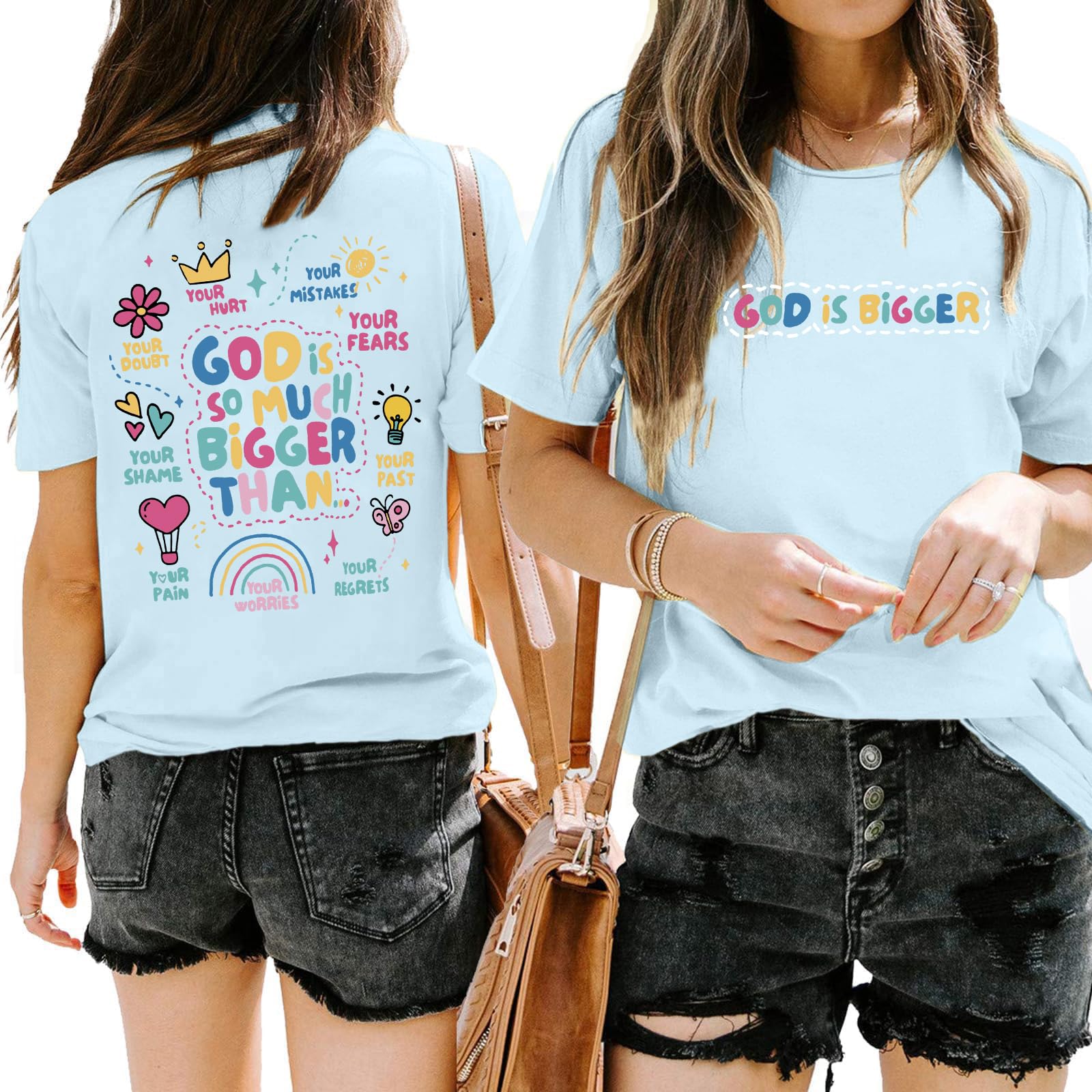Divine Tees: Faith-Inspired Women's Cotton Top (Light Blue S)
