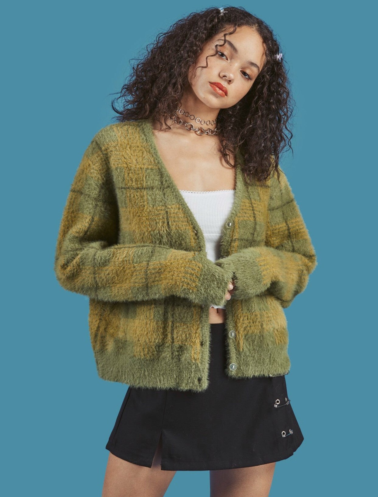 Plaid Sweater Cardigan Jacket
