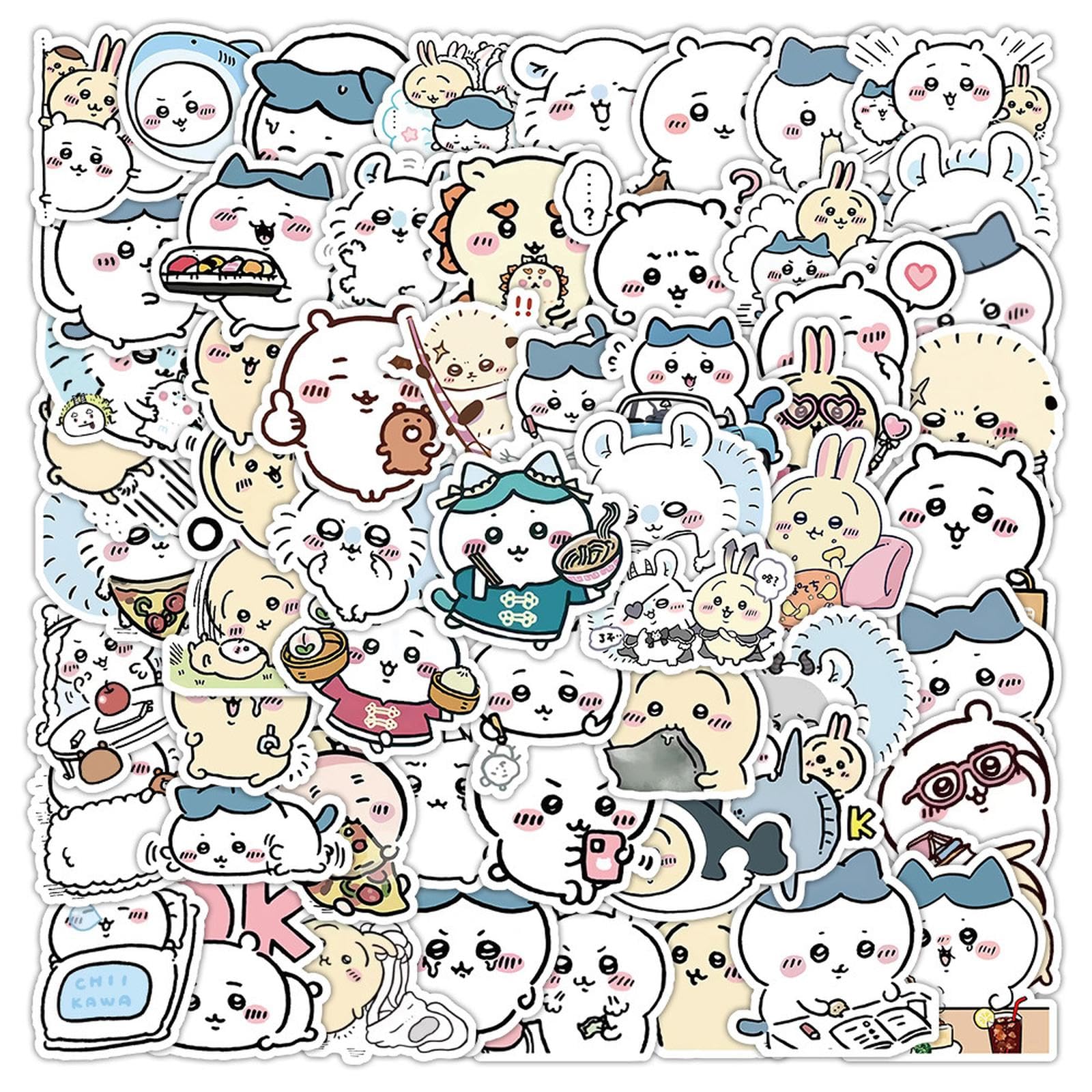 60pcs Kawaii Chiikawa Stickers for Kids Travel CaseCute Japanese Cartoon Vinyl Stickers Funny Trendy Waterproof Decals for Teens Water Bottle Phone Journal Guitar Skateboard
