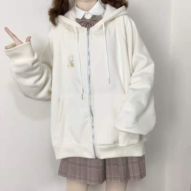 Chic Embroidered Hoodie Cardigan
