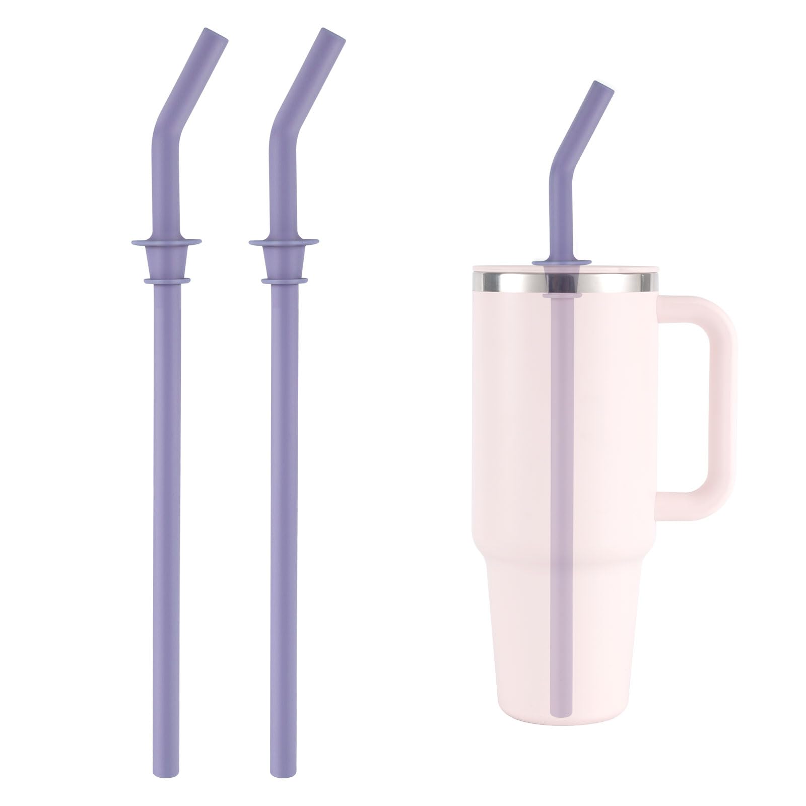 2pcs Press in Replacement Straws for Hydro Flask 40/32/28/20oz Travel Tumbler Silicone Reusable Drinking Straws BPA Free for Hydro Flask Water Bottle Accessories Parts (Purple)