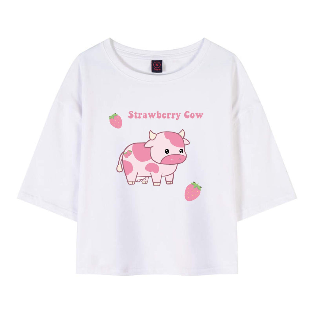 Strawberry Cow Cropped Tee - KEEVICI