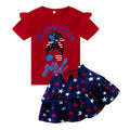 4th of July Outfits for Girls Red White and Blue Skirt Outfit Cartoon American Girl Figure Print Patriotic Skirt Set 7t