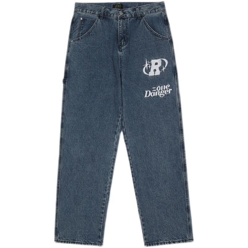 Retro Hip-Hop Embroidered Y2K Wide Leg Jeans for Couples