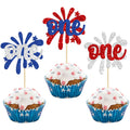 Gyufise 24Pcs Patriotic One Cupcake Toppers Firework First Birthday Cupcake Picks for Happy 4th of July American National Independence Day Theme 1st Birthday Party Cake Decorations Supplies
