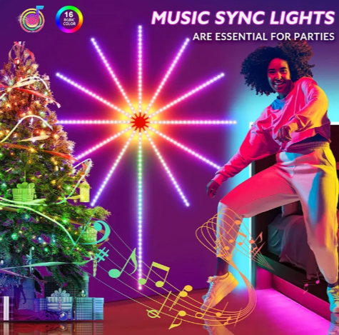 Music-Sync Firework LED Lights - Color-Changing Strip with Remote for Room & Party Decor
