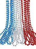 GiftExpress 33" 7mm Metallic Red/Silver/Blue Beaded Necklaces Bulk Mardi Gras Party Beads Necklaces July 4th Party Beaded Necklaces