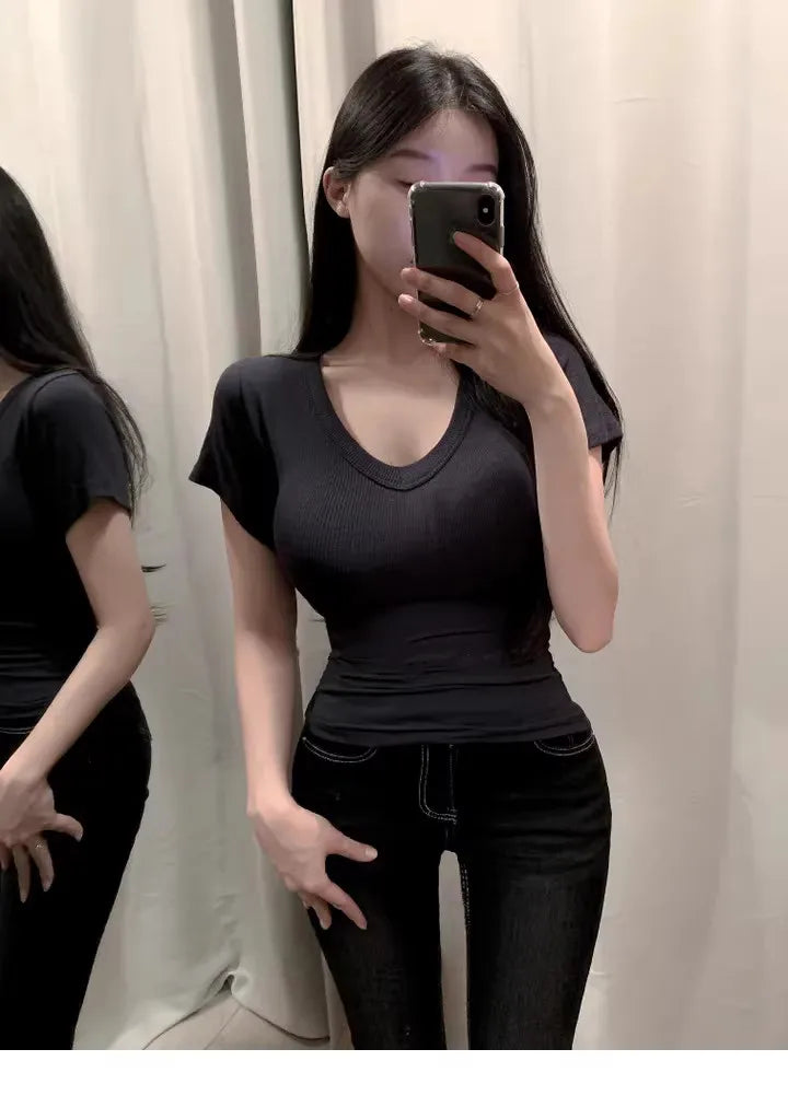 Women's Skinny Crop Top Short Sleeve T-Shirt – Black & White Basics