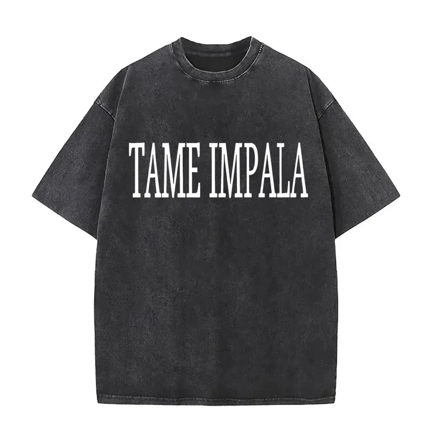 Mens Vintage Oversized Washed Short Sleeve T-shirt Tame Impala Rock Band Deadbeat Tour 2025 Album Hip Hop Fans Gift T-shirts