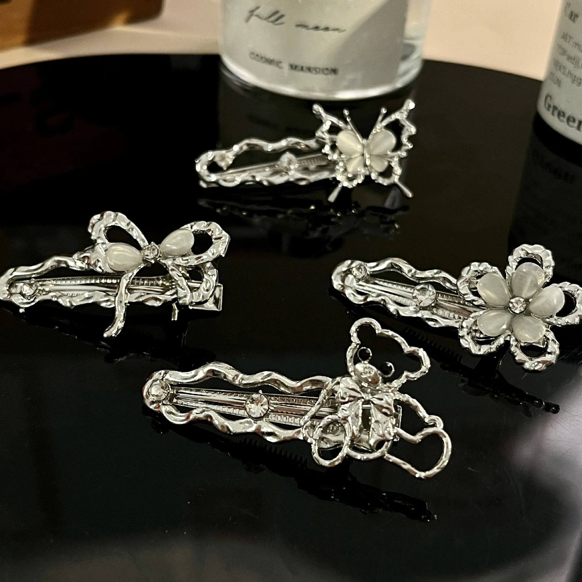 Y2K Liquid Metal Butterfly Hairpin – Zircon Bang Clip for Women