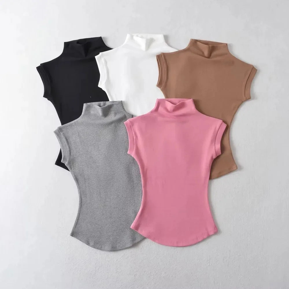 Women's Slim Turtleneck Sleeveless Top – Streetwear Basics
