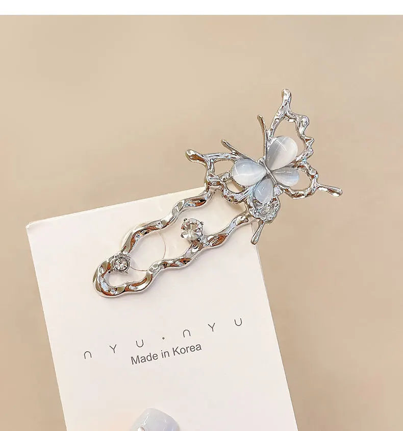 Y2K Irregular Liquid Metal Hairpin Butterfly Zircon Hair Clips Girl Bang Clip for Women Hair Accessories Fashion Silver Blue New