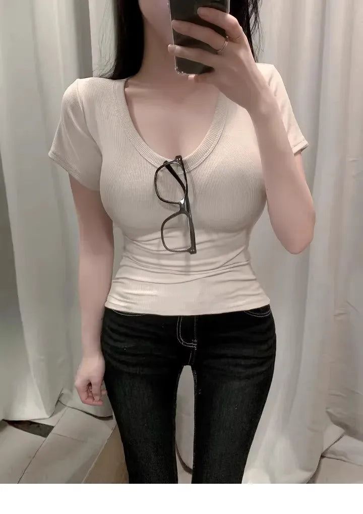 Women's Skinny Crop Top Short Sleeve T-Shirt – Black & White Basics