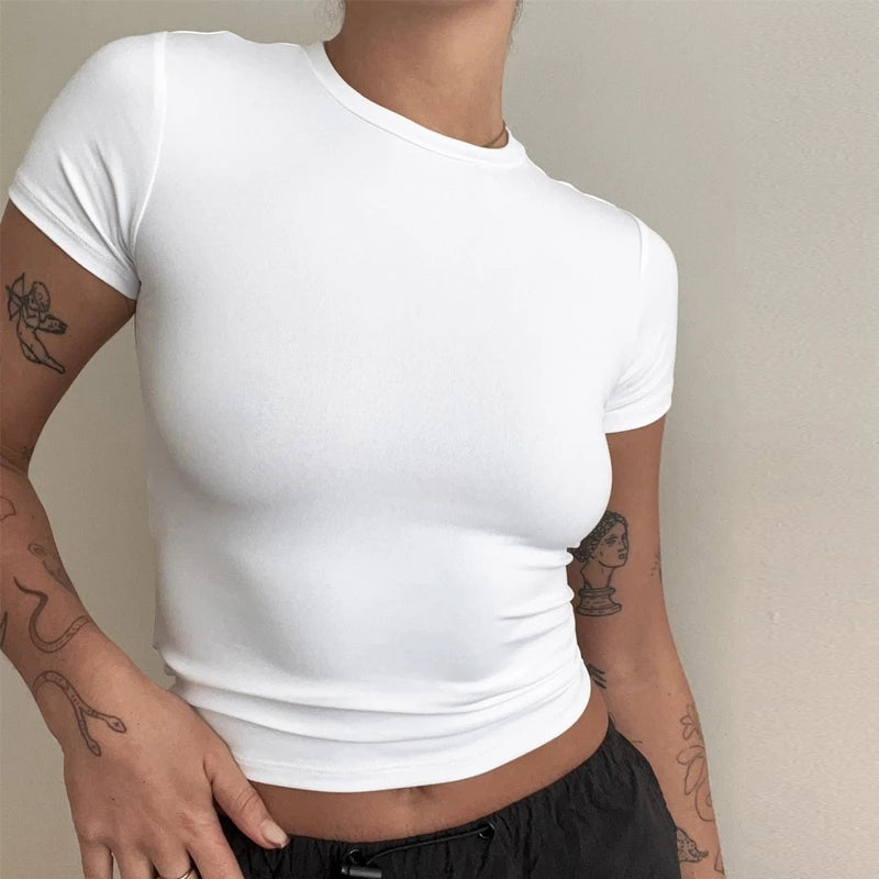 Women's Slim Fit Knit T-Shirt – O-Neck Streetwear Tee