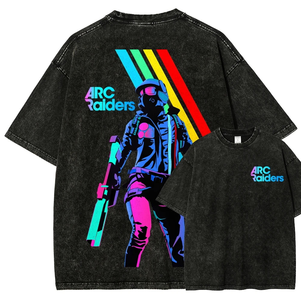 Hot Game ARC Raiders Washed Oversized T-shirt Men Women Retro Street Y2k Heavy Cotton High Quality Short Sleeve Casual Clothing