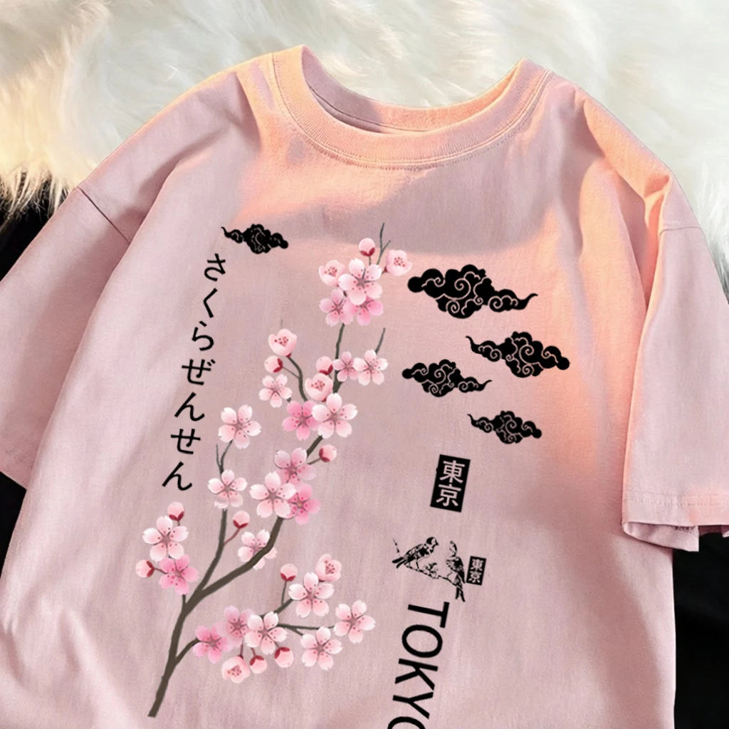 You Can Enjoy Cherry Blossoms From Tokyo T Shirt Men Summer Casual Top Soft Unisex Clothes Loose Cotton Male Colour Short Sleeve