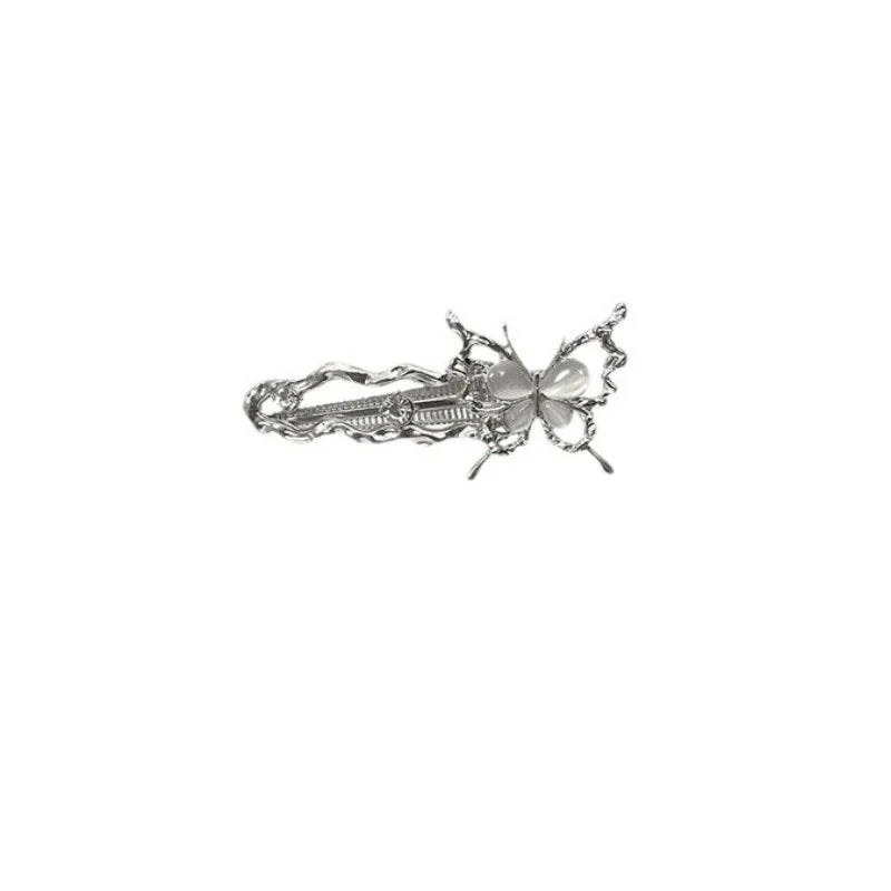 Y2K Irregular Liquid Metal Hairpin Butterfly Zircon Hair Clips Girl Bang Clip for Women Hair Accessories Fashion Silver Blue New