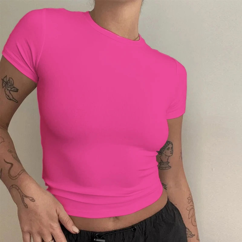 Women's Slim Fit Knit T-Shirt – O-Neck Streetwear Tee