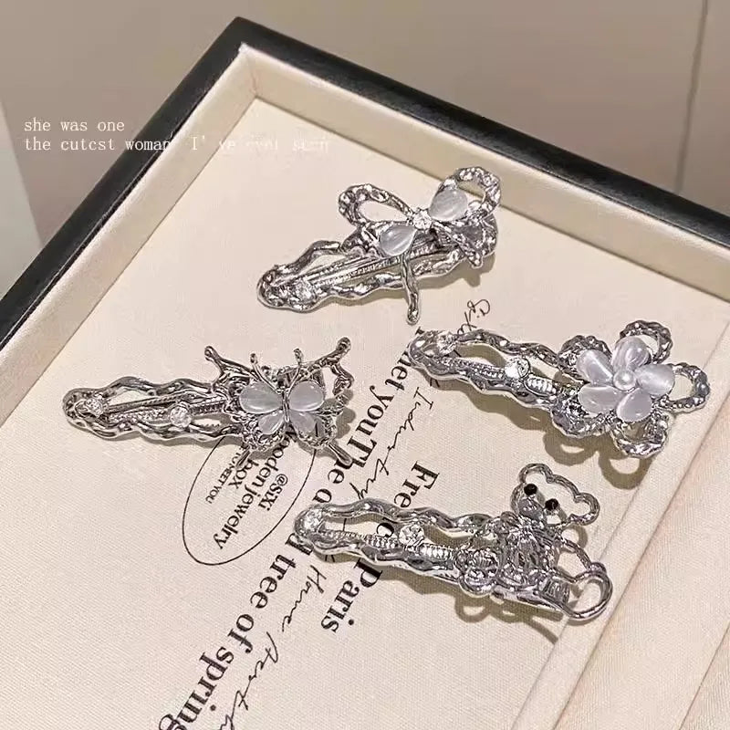 Y2K Irregular Liquid Metal Hairpin Butterfly Zircon Hair Clips Girl Bang Clip for Women Hair Accessories Fashion Silver Blue New