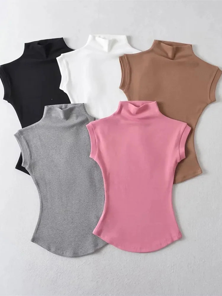 Women's Slim Turtleneck Sleeveless Top – Streetwear Basics