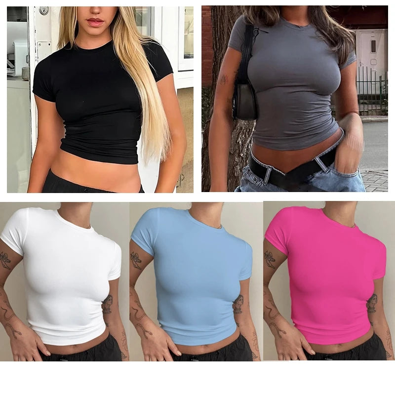 Women's Slim Fit Knit T-Shirt – O-Neck Streetwear Tee