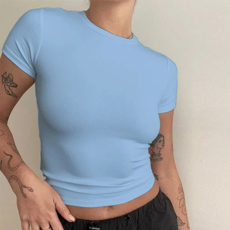 Women's Slim Fit Knit T-Shirt – O-Neck Streetwear Tee