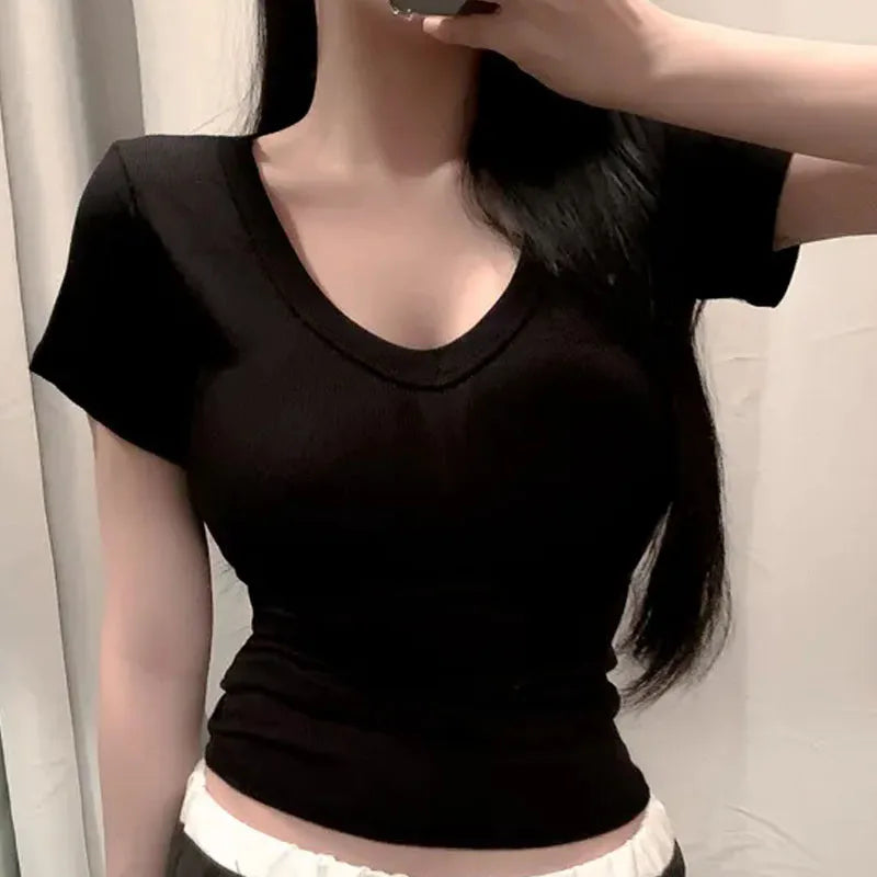 Women's Skinny Crop Top Short Sleeve T-Shirt – Black & White Basics