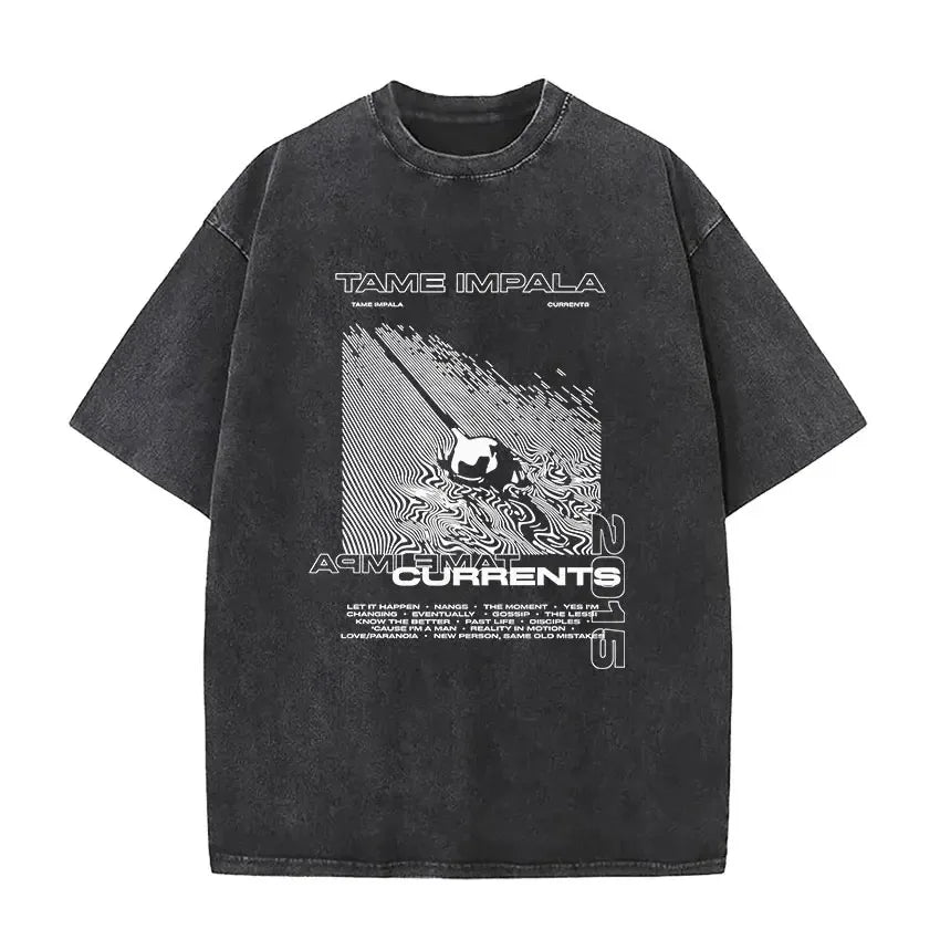 Mens Vintage Oversized Washed Short Sleeve T-shirt Tame Impala Rock Band Deadbeat Tour 2025 Album Hip Hop Fans Gift T-shirts