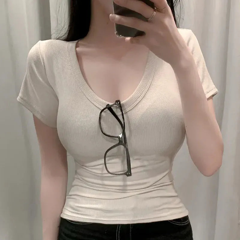 Women's Skinny Crop Top Short Sleeve T-Shirt – Black & White Basics
