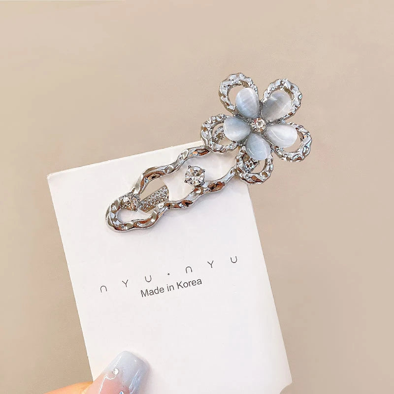 Y2K Liquid Metal Butterfly Hairpin – Zircon Bang Clip for Women