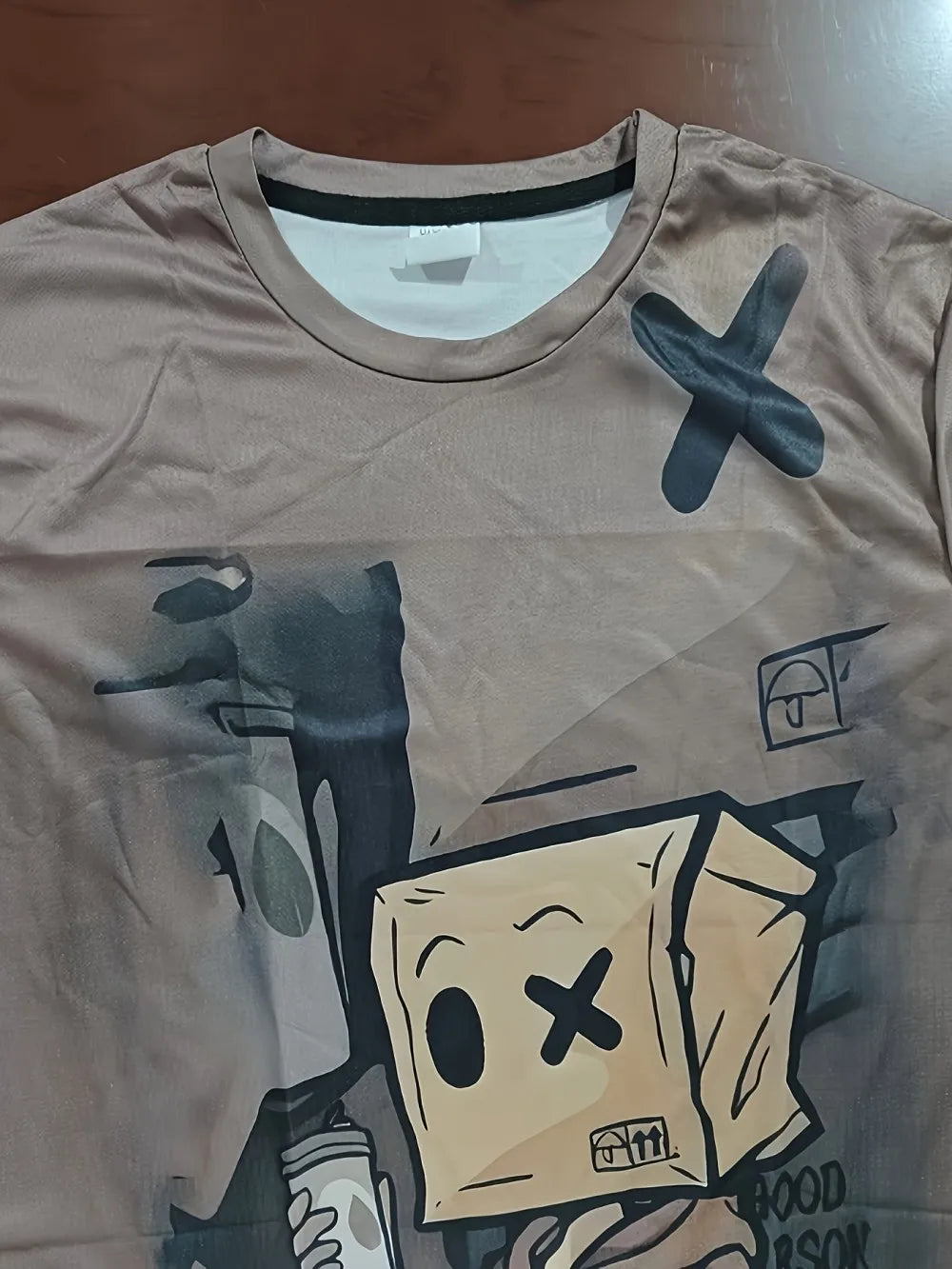 Summer fashion men's cartoon cardboard doll print breathable round neck T-shirt shorts set outdoor street casual two-piece set