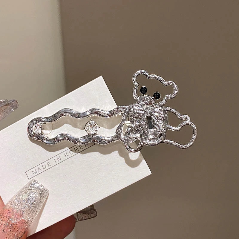 Y2K Liquid Metal Butterfly Hairpin – Zircon Bang Clip for Women