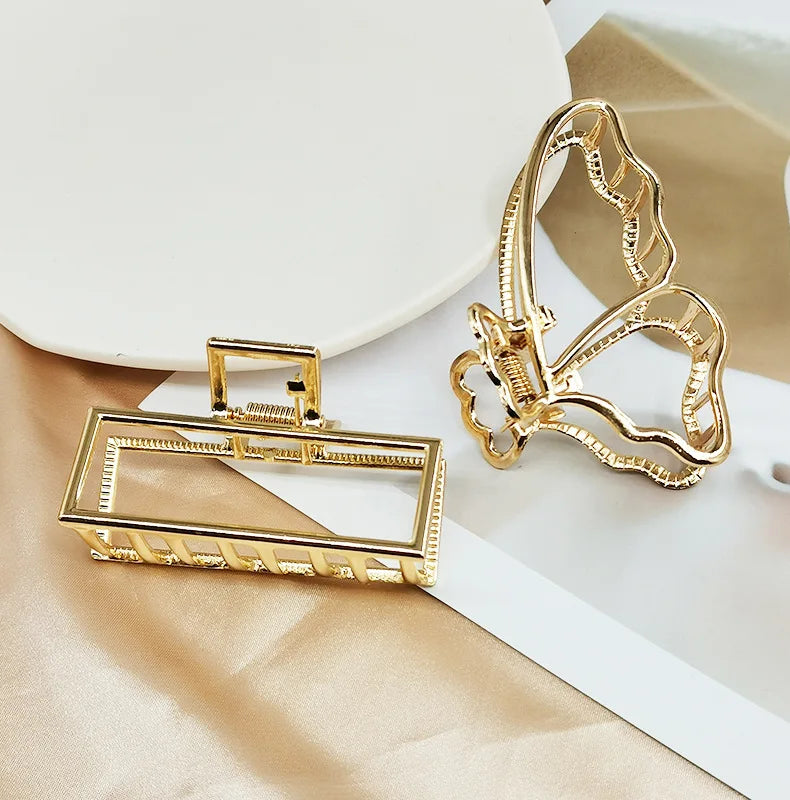 Gold Butterfly Hair Claw Clip – Elegant Geometric Headwear for Women