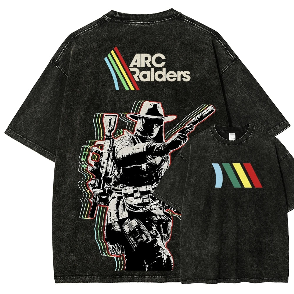 Hot Game ARC Raiders Washed Oversized T-shirt Men Women Retro Street Y2k Heavy Cotton High Quality Short Sleeve Casual Clothing