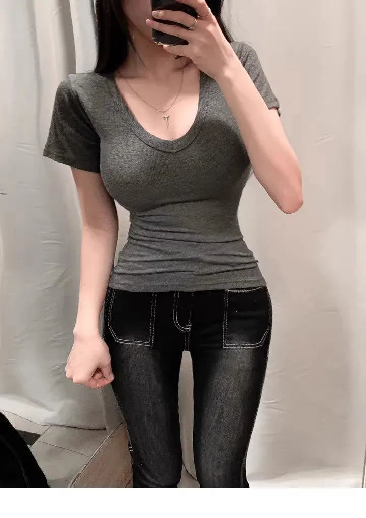 Women's Skinny Crop Top Short Sleeve T-Shirt – Black & White Basics