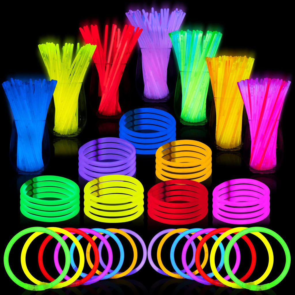 JOYIN Glow Sticks Bulk 400 8" Glowsticks ; Glow Stick Bracelets; Glow Necklaces; Glow in the Dark July 4th Christmas Halloween Party Supplies Pack Football Party Supplies