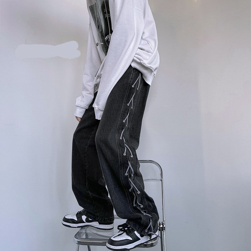 Niche Wide Leg American Jeans for Men in Hip Hop Style
