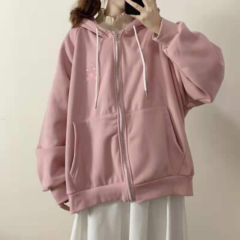 Chic Embroidered Hoodie Cardigan