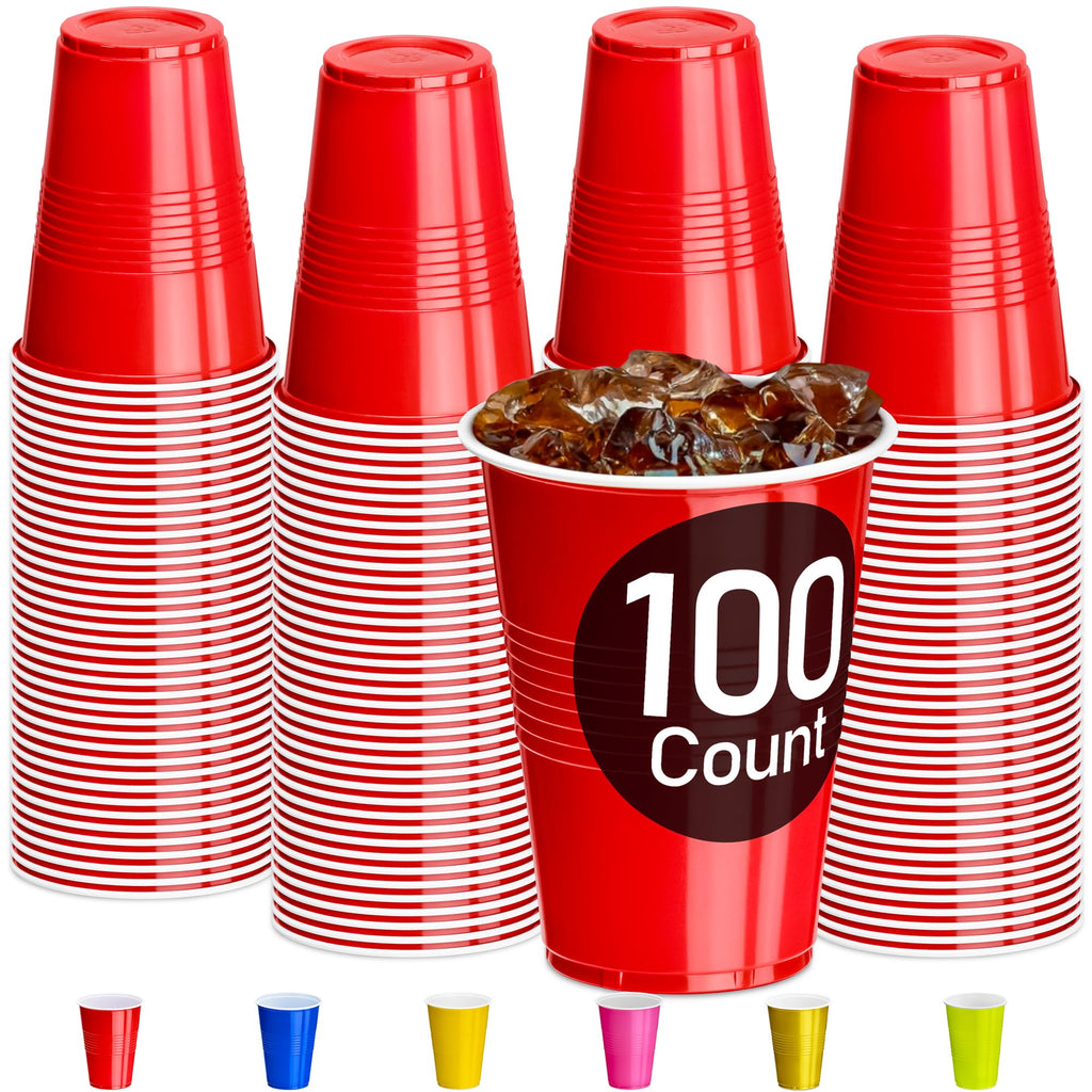 DecorRack 100 Flame Red Plastic Cups 9 oz - BPA-Free Disposable Party Cups for Game Day Parties ChristmasFourth of July Celebrations (100 Count Red)